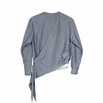 Asymmetrical Wrap Shirt - Blue Stripes - G R A Y E