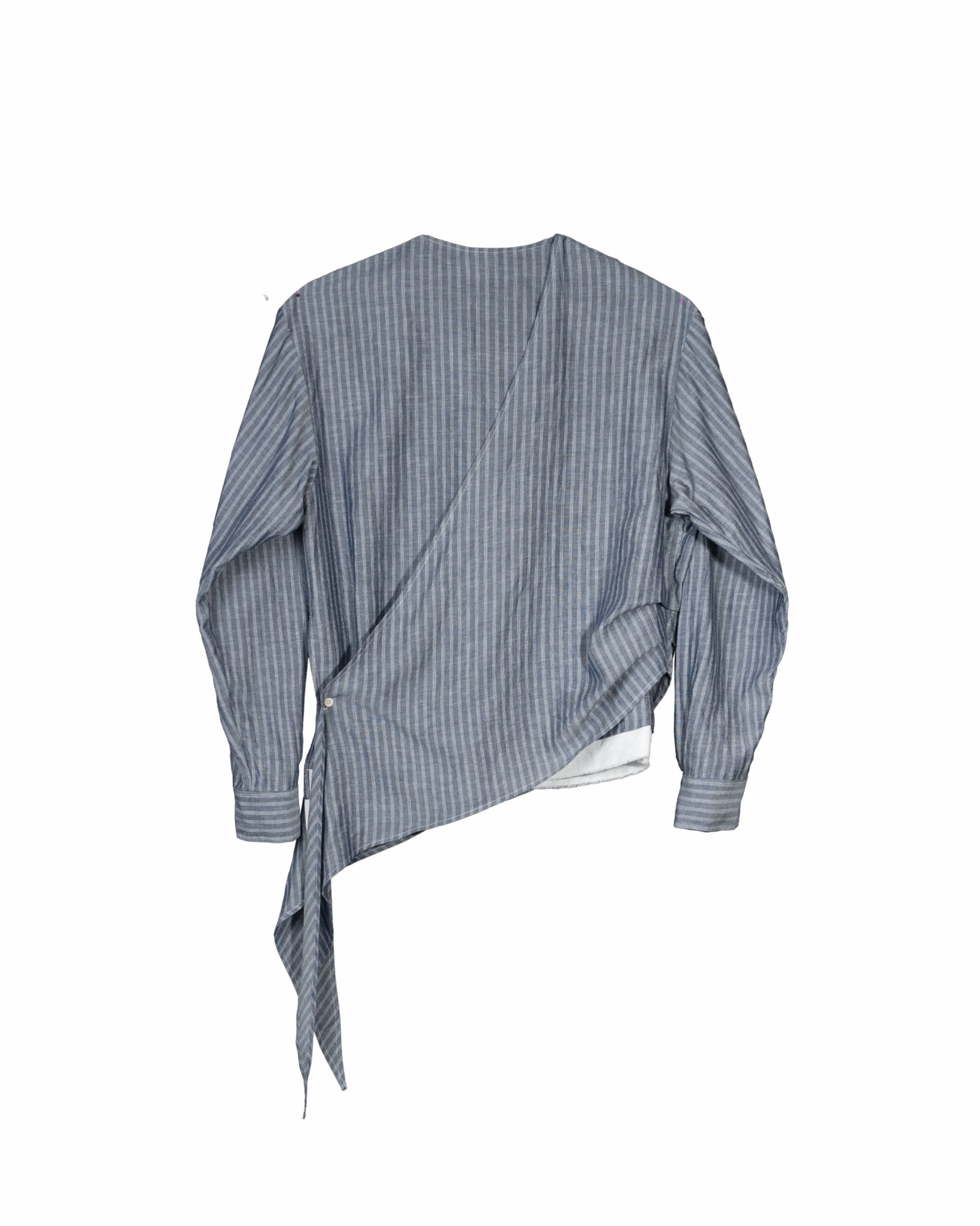 Asymmetrical Wrap Shirt - Blue Stripes - G R A Y E