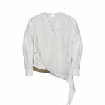 Asymmetrical Wrap Shirt - White Stripes - G R A Y E