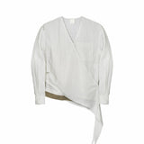 Asymmetrical Wrap Shirt - White Stripes - G R A Y E