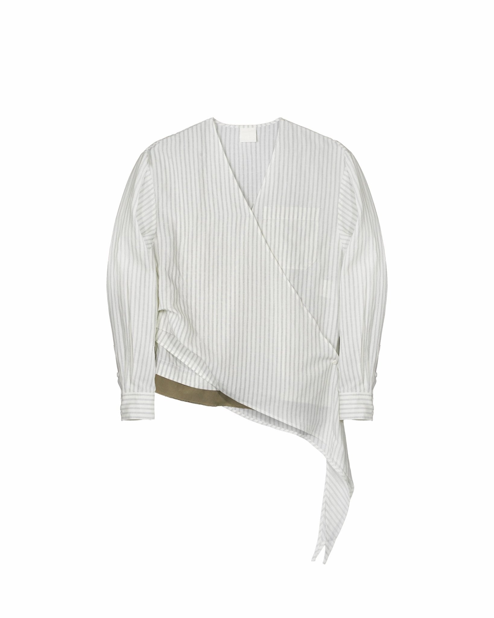 Asymmetrical Wrap Shirt - White Stripes - G R A Y E