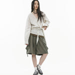 Asymmetrical Wrap Shirt - White Stripes - G R A Y E