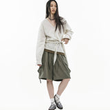 Asymmetrical Wrap Shirt - White Stripes - G R A Y E