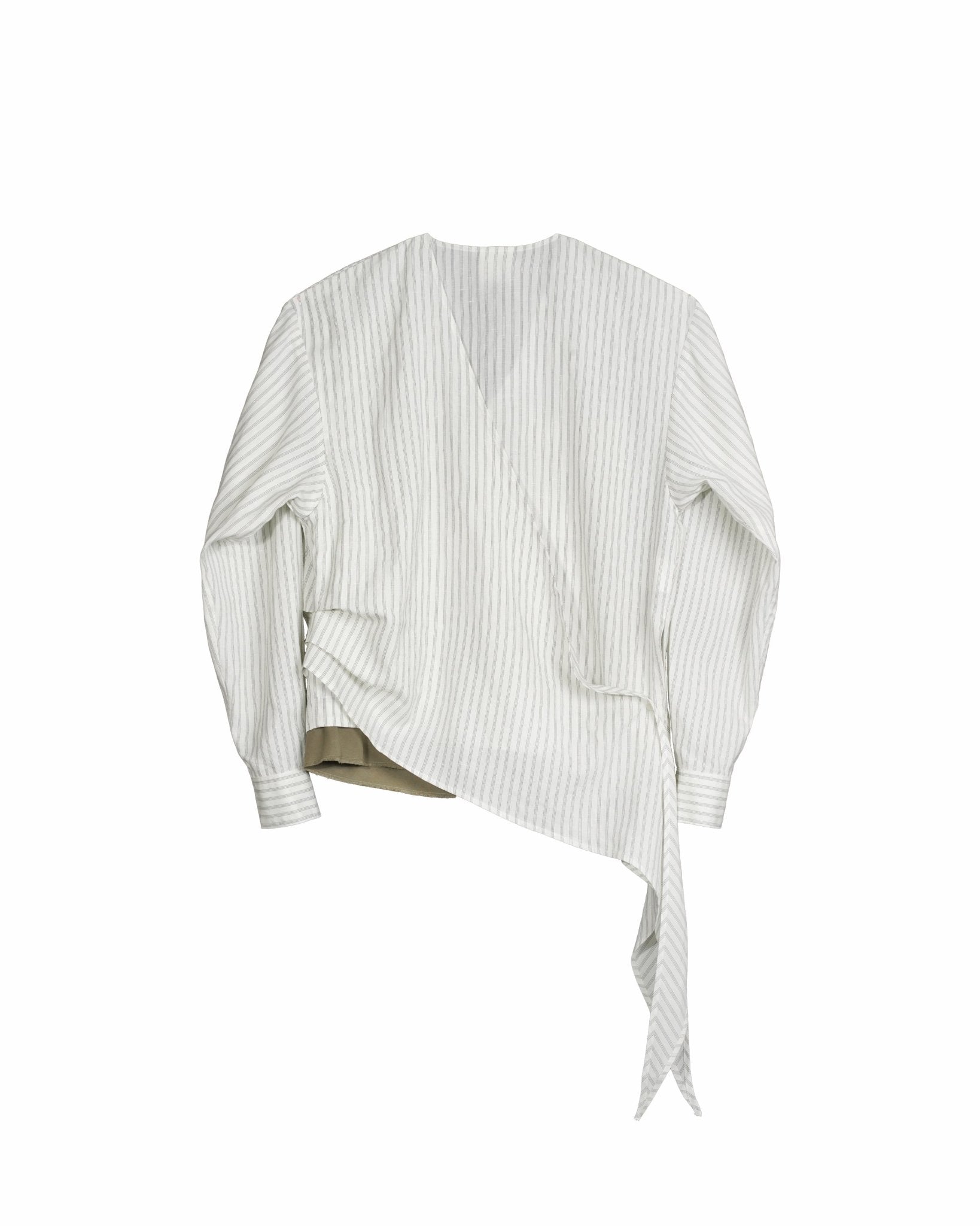 Asymmetrical Wrap Shirt - White Stripes - G R A Y E