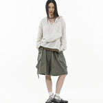 Asymmetrical Wrap Shirt - White Stripes - G R A Y E