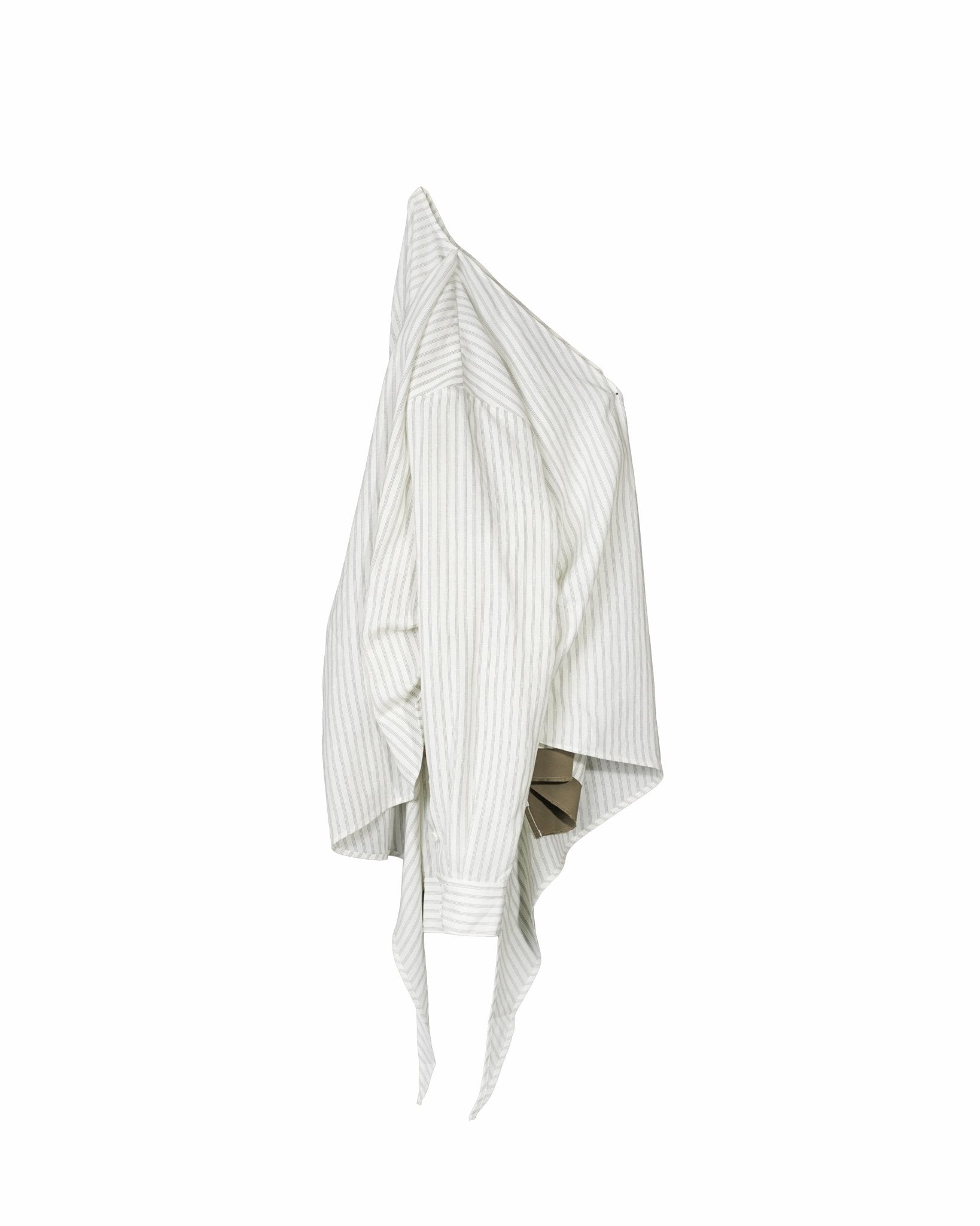 Asymmetrical Wrap Shirt - White Stripes - G R A Y E