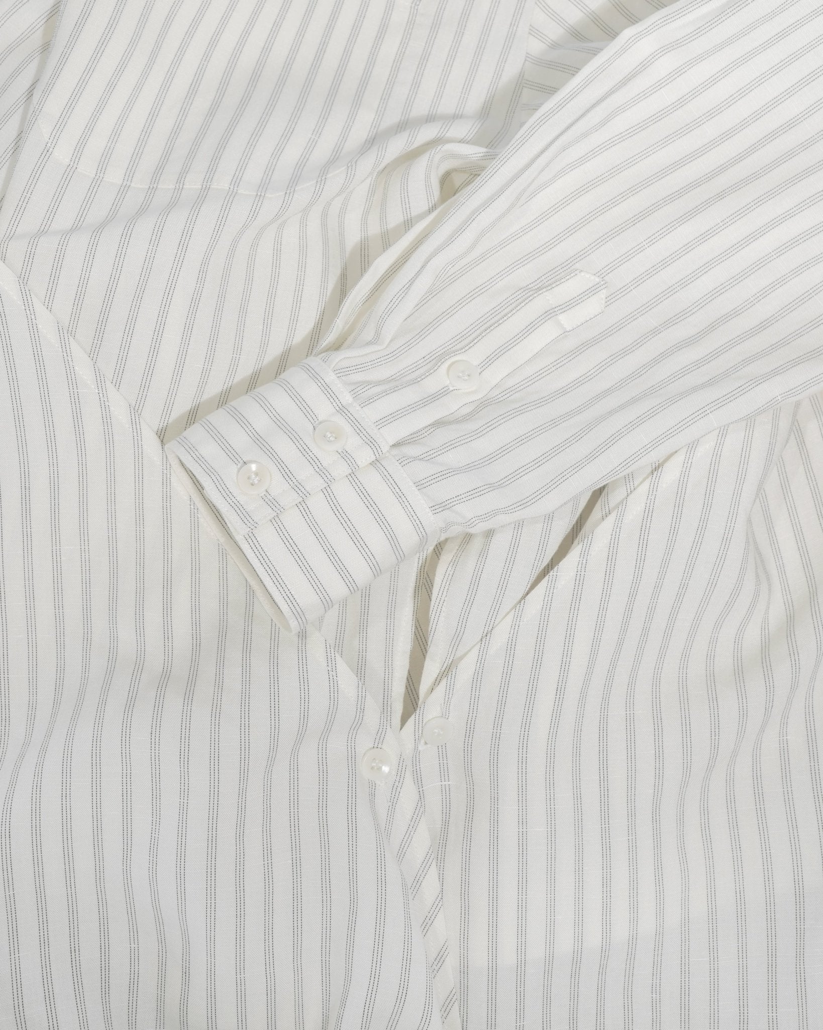 Asymmetrical Wrap Shirt - White Stripes - G R A Y E