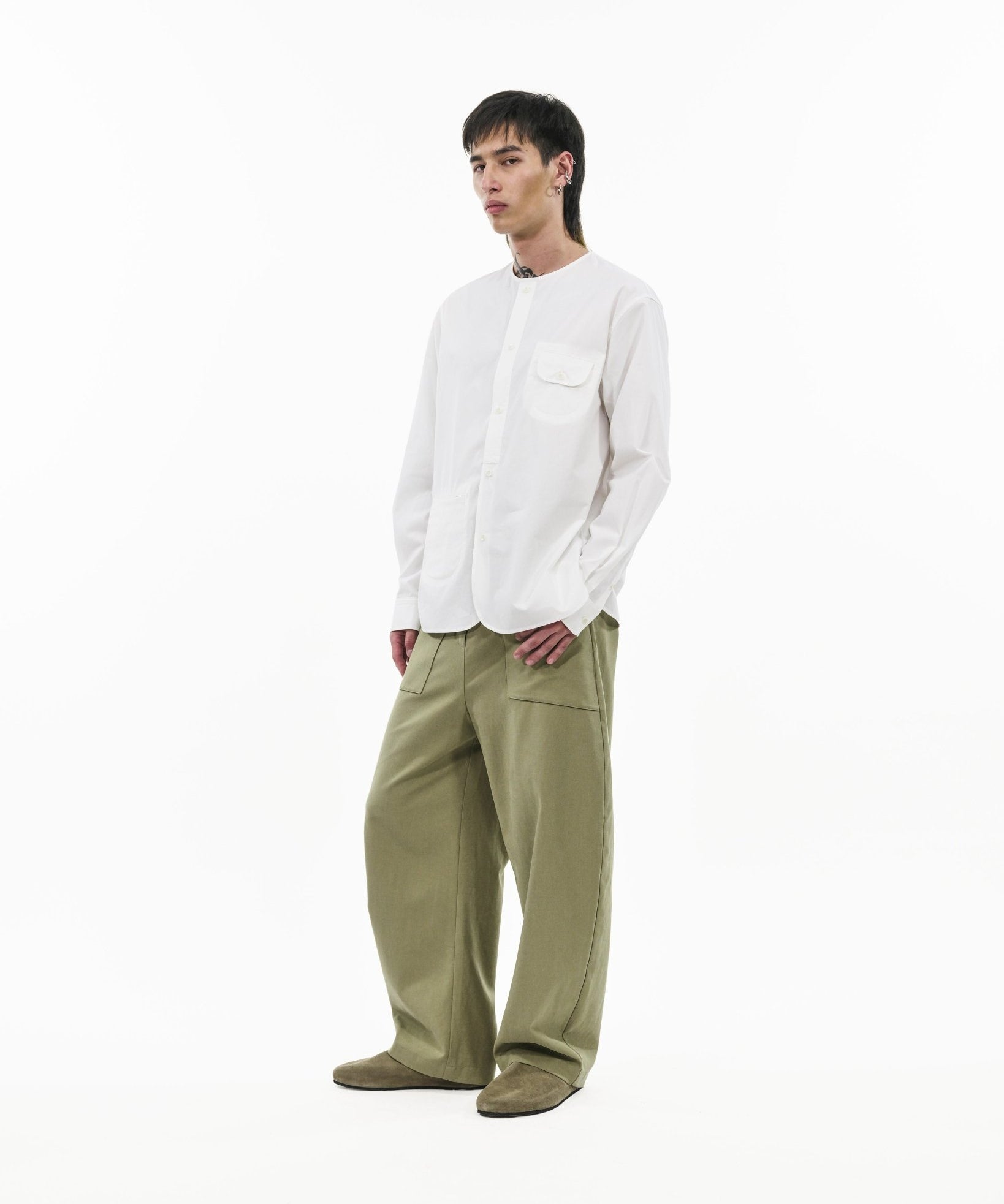 Collarless Utility Shirt - G R A Y E