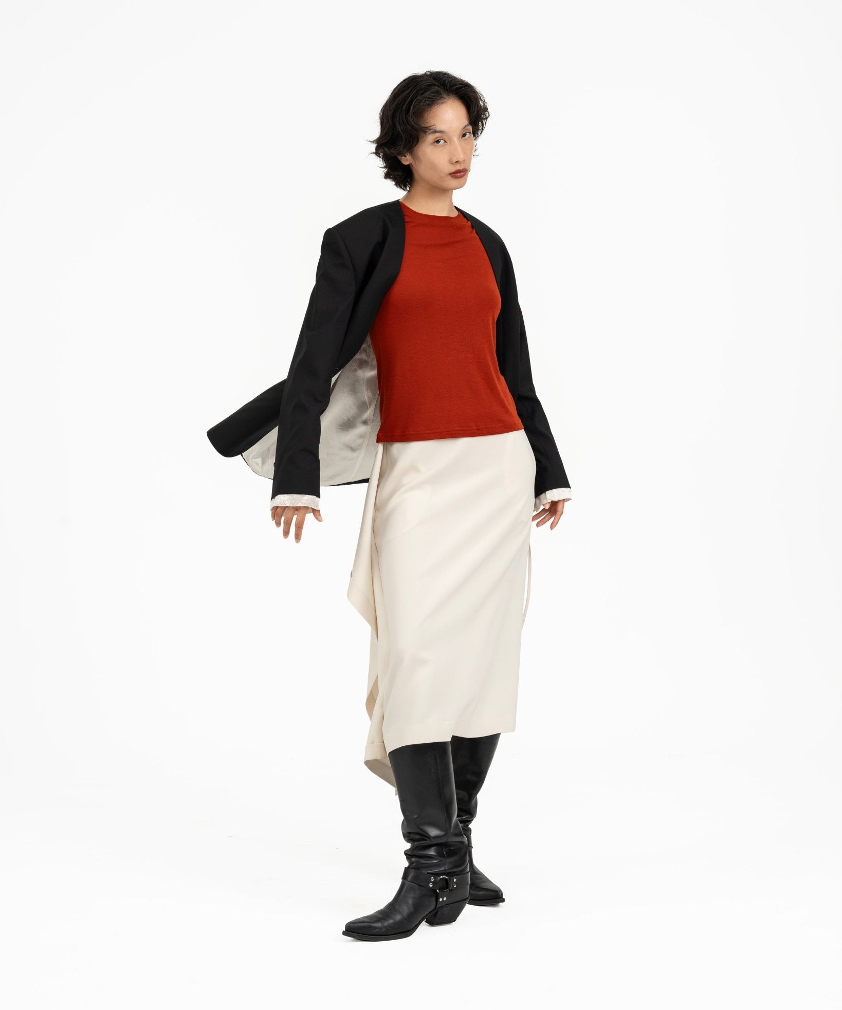 Collarless Wool Blazer - G R A Y E