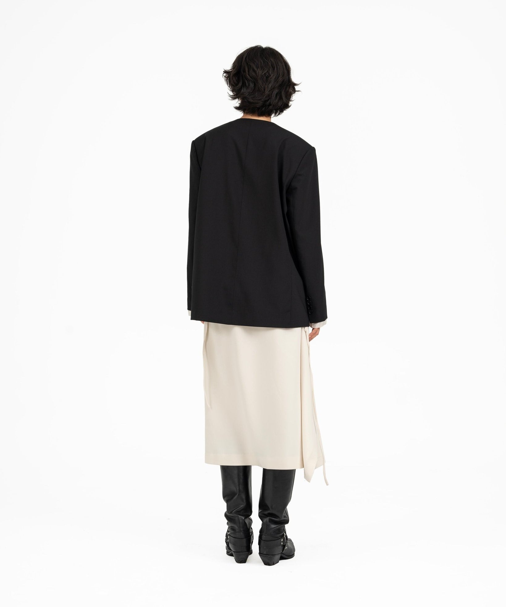 Collarless Wool Blazer - G R A Y E
