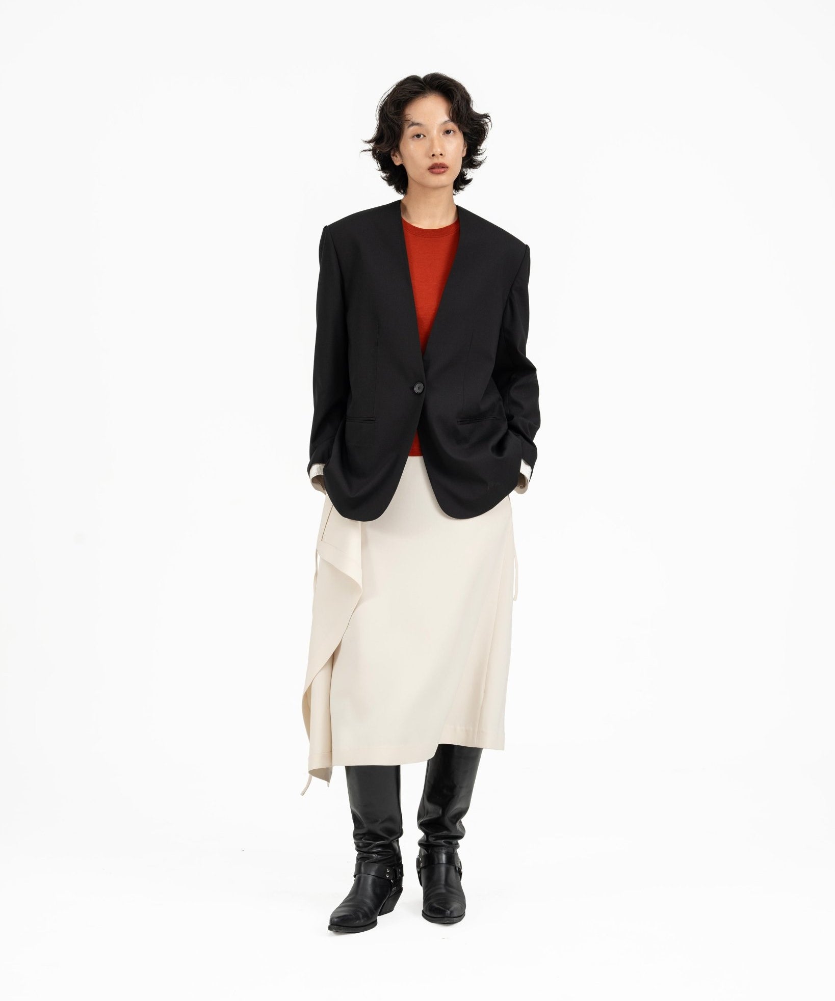 Collarless Wool Blazer - G R A Y E