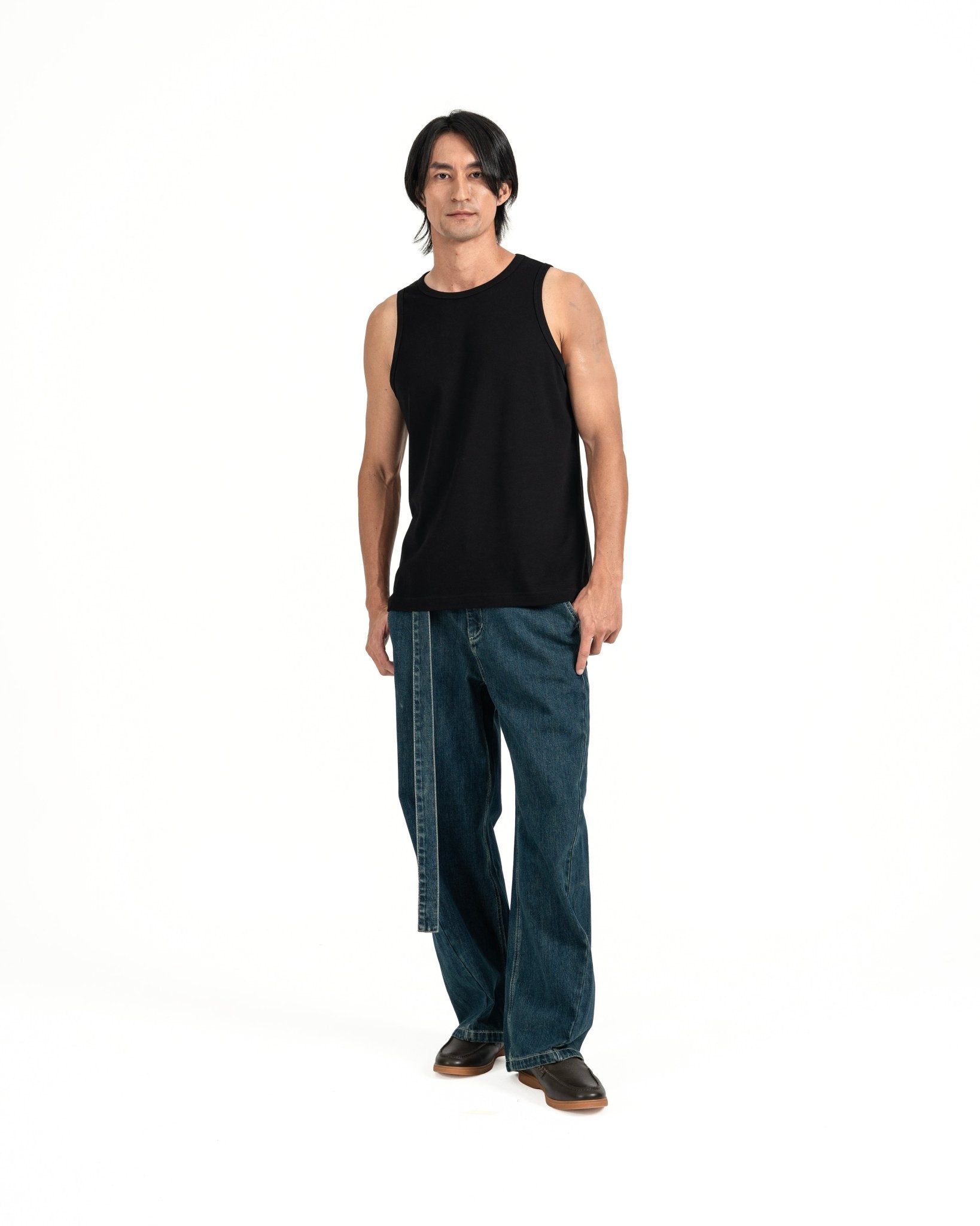 Cupro Sleeveless Tee - Black - G R A Y E