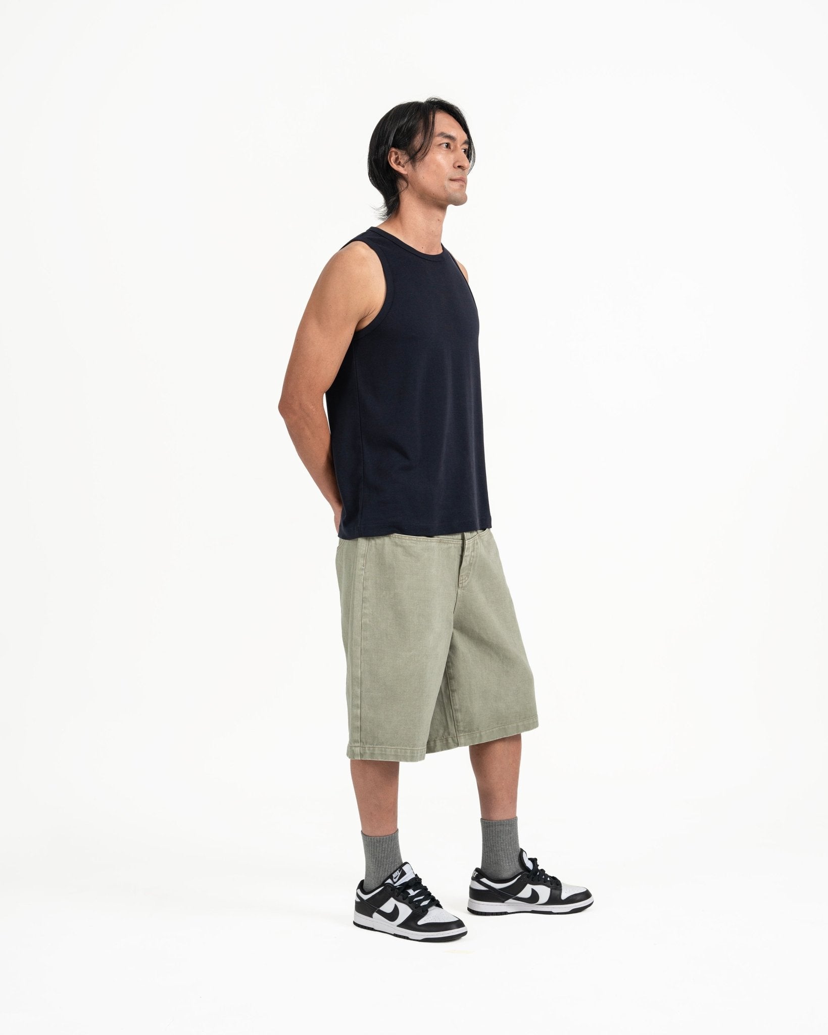 Cupro Sleeveless Tee - Navy - G R A Y E