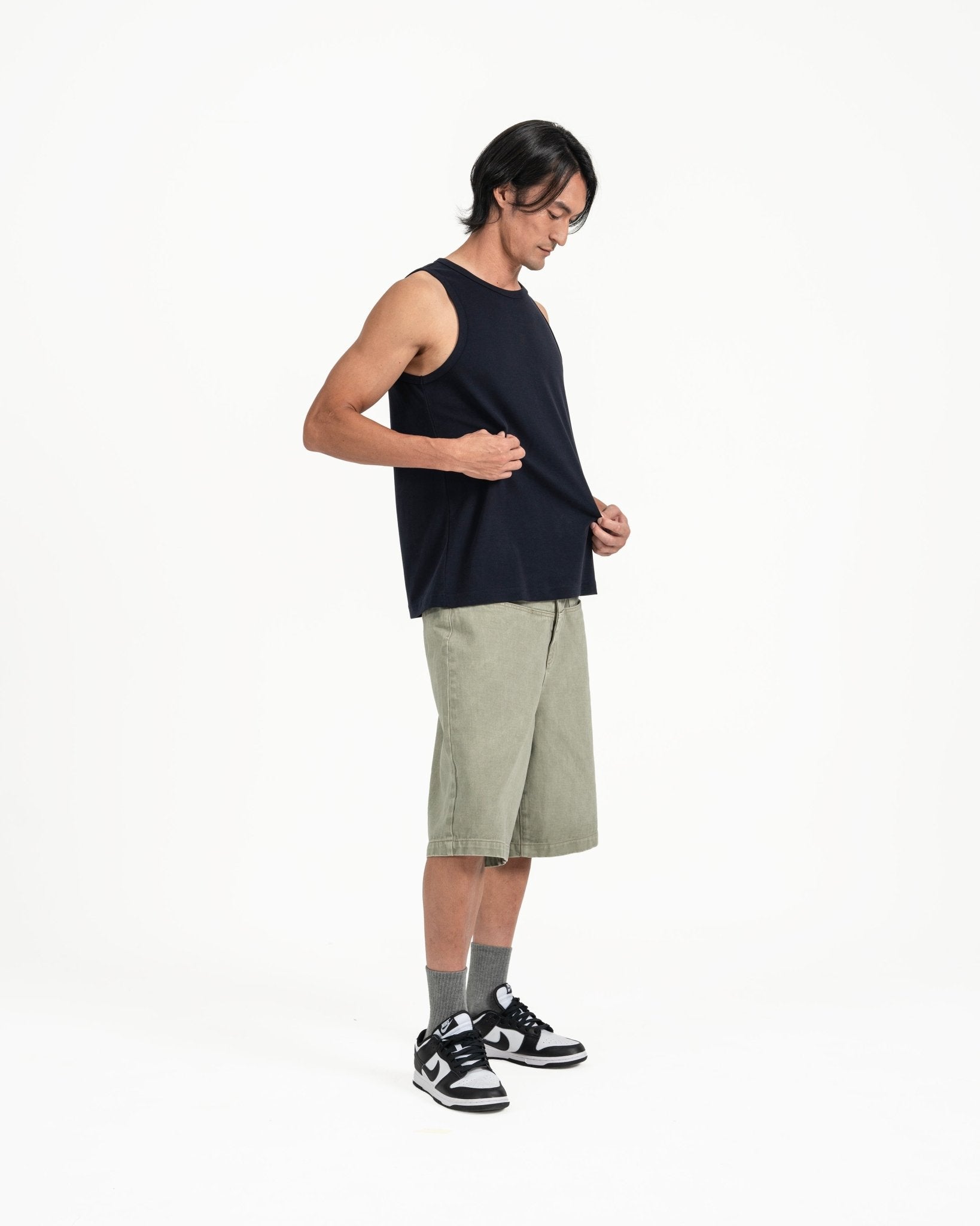 Cupro Sleeveless Tee - Navy - G R A Y E