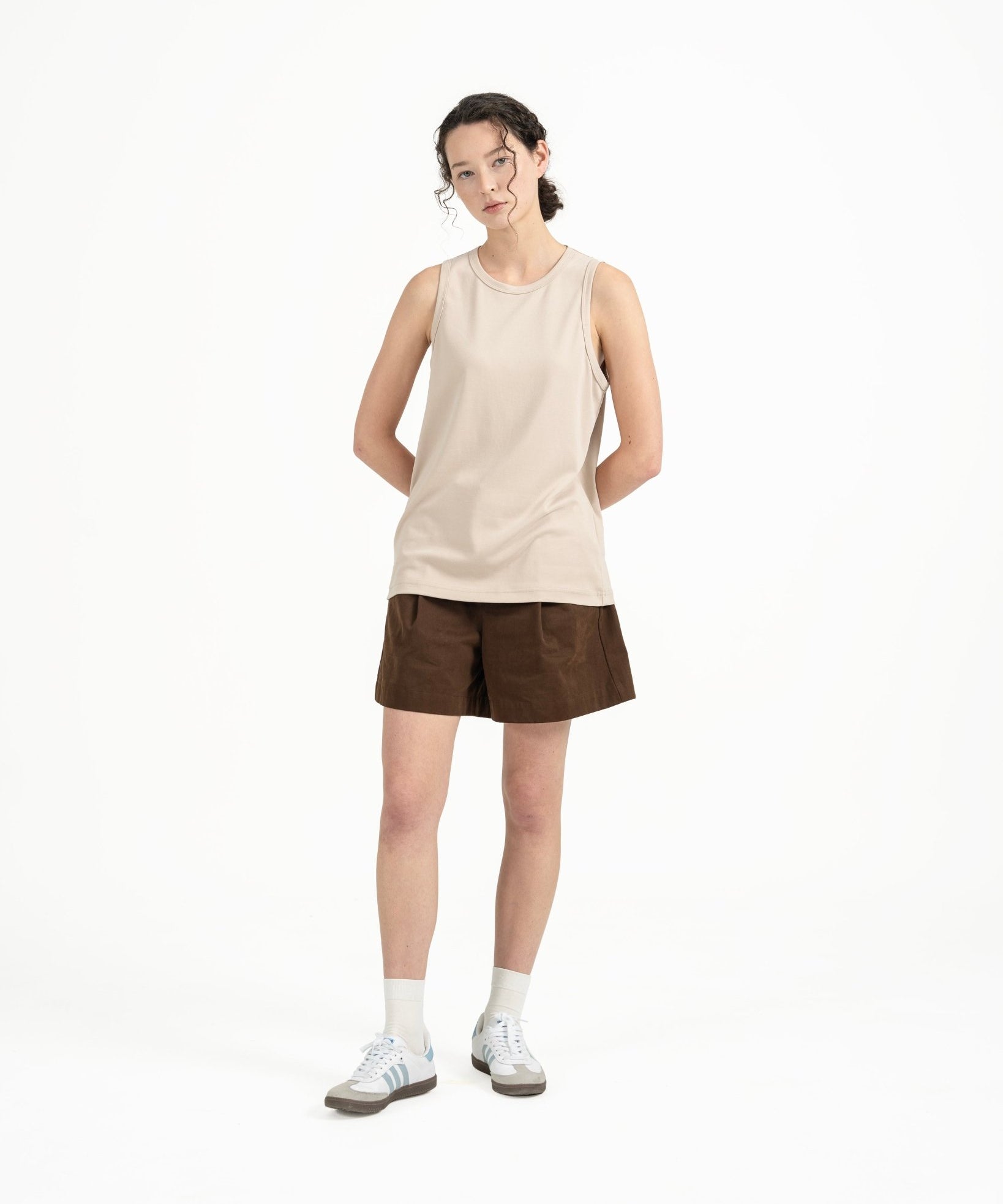 Cupro Sleeveless Tee - Stone - G R A Y E