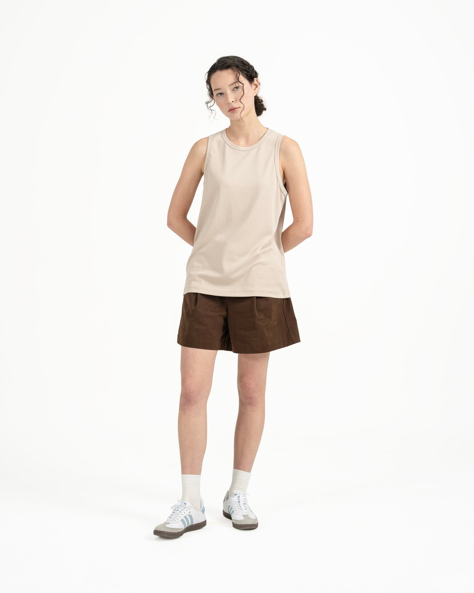 Cupro Sleeveless Tee - Stone - G R A Y E