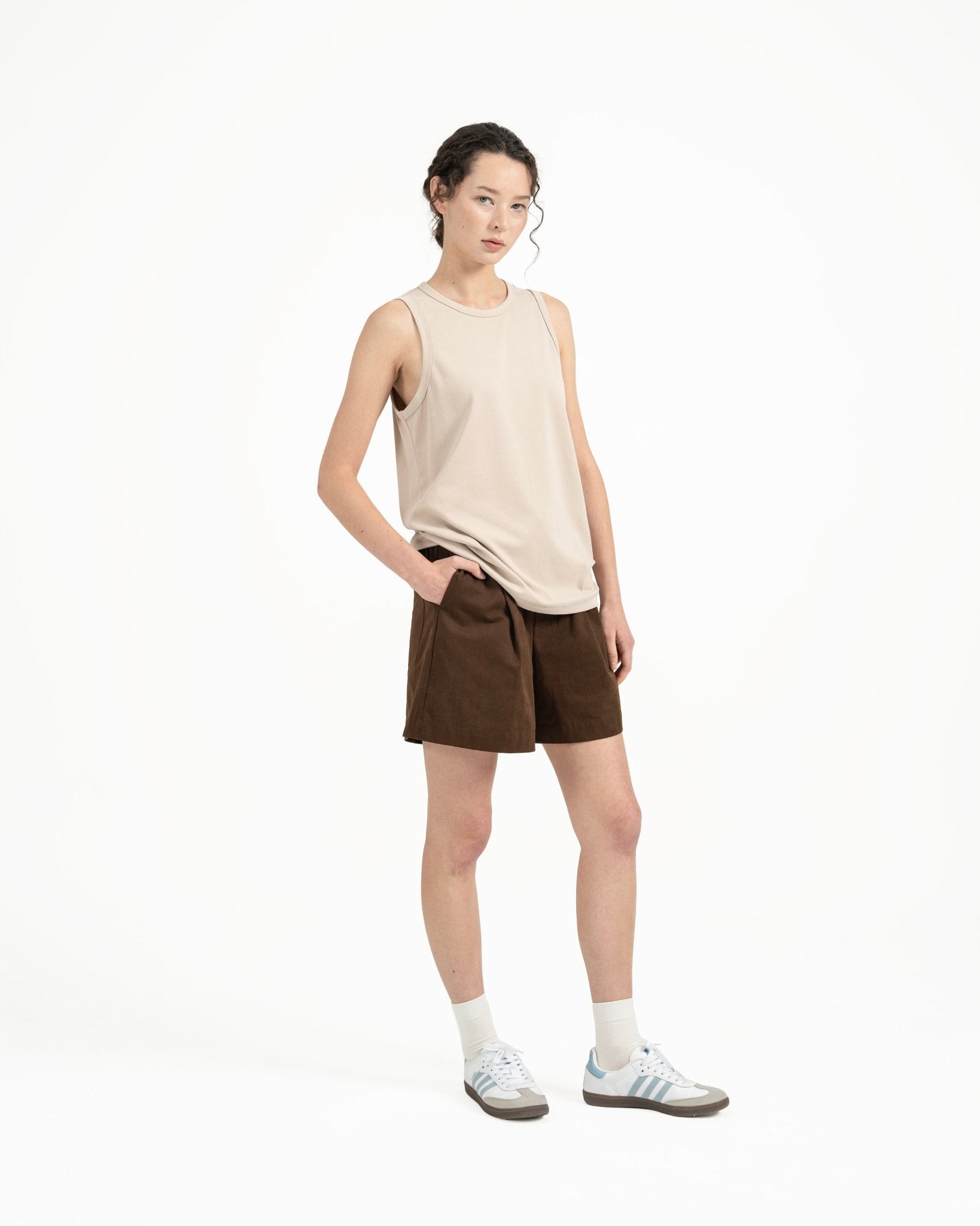 Cupro Sleeveless Tee - Stone - G R A Y E