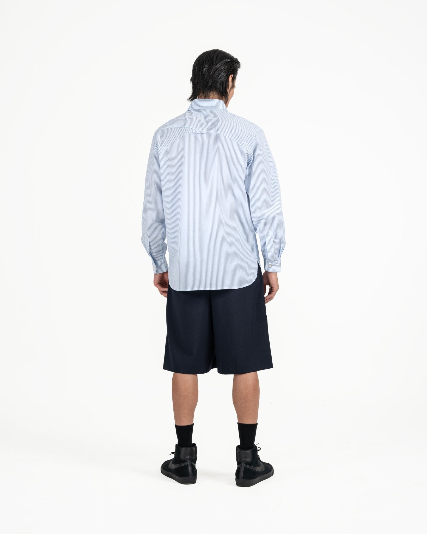 Cut - out Placket Shirt - Blue Stripes - G R A Y E