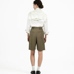 Double Waist Tailored Shorts - Olive - G R A Y E