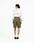 Double Waist Tailored Shorts - Olive - G R A Y E