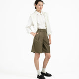 Double Waist Tailored Shorts - Olive - G R A Y E