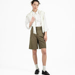 Double Waist Tailored Shorts - Olive - G R A Y E