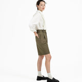 Double Waist Tailored Shorts - Olive - G R A Y E