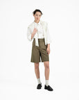 Double Waist Tailored Shorts - Olive - G R A Y E