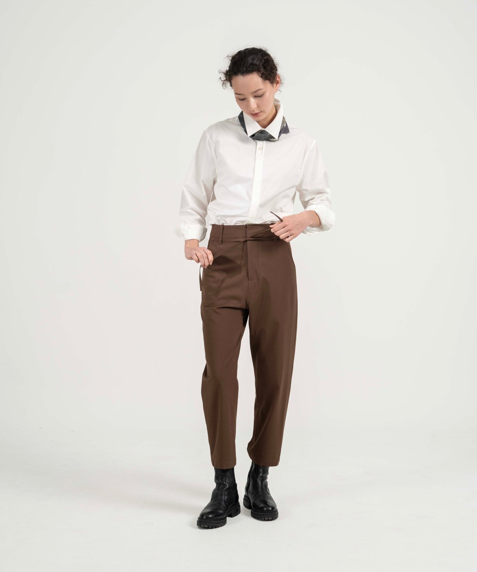 Drawstring Tailored Pants - Copper Brown - G R A Y E