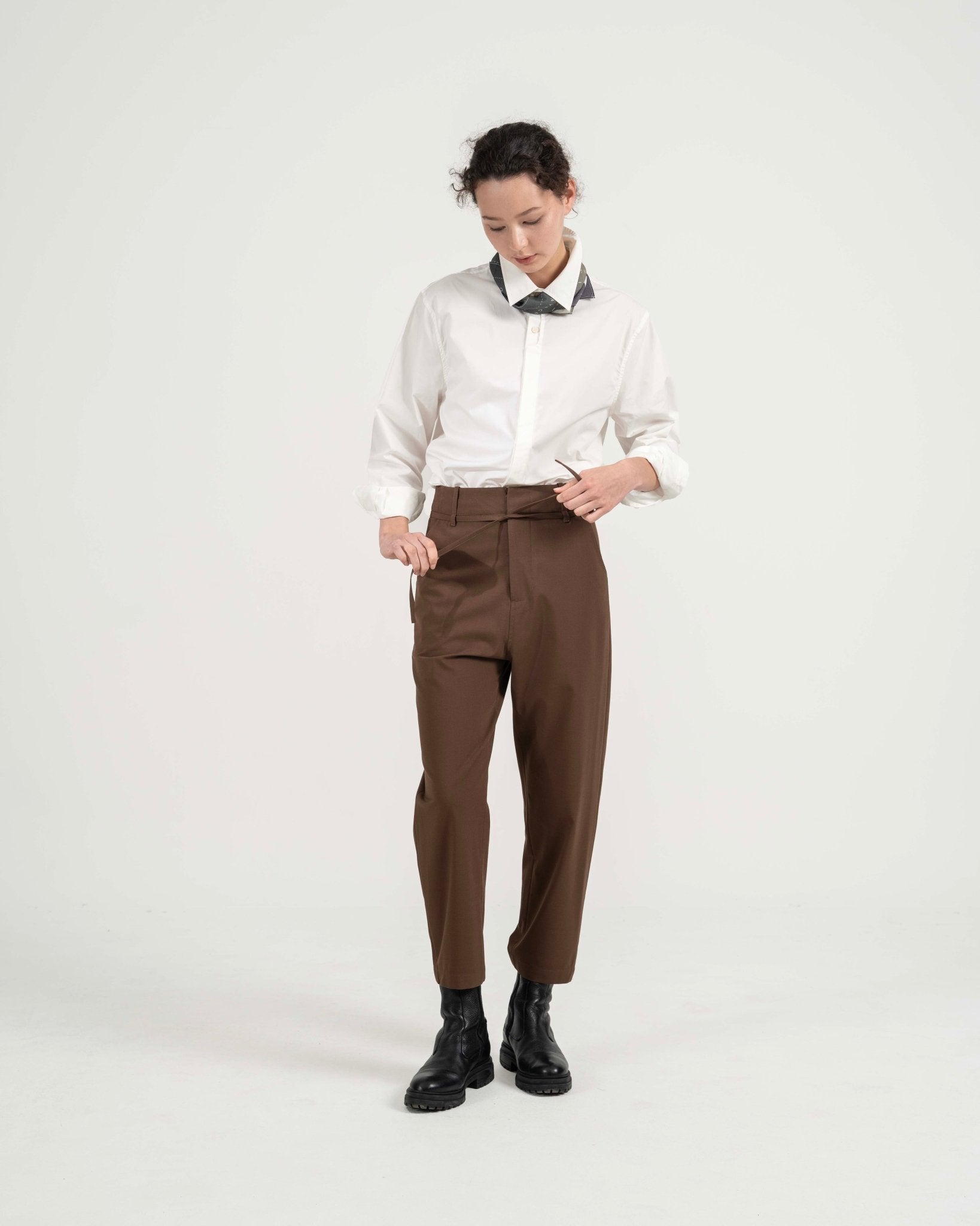 Drawstring Tailored Pants - Copper Brown - G R A Y E