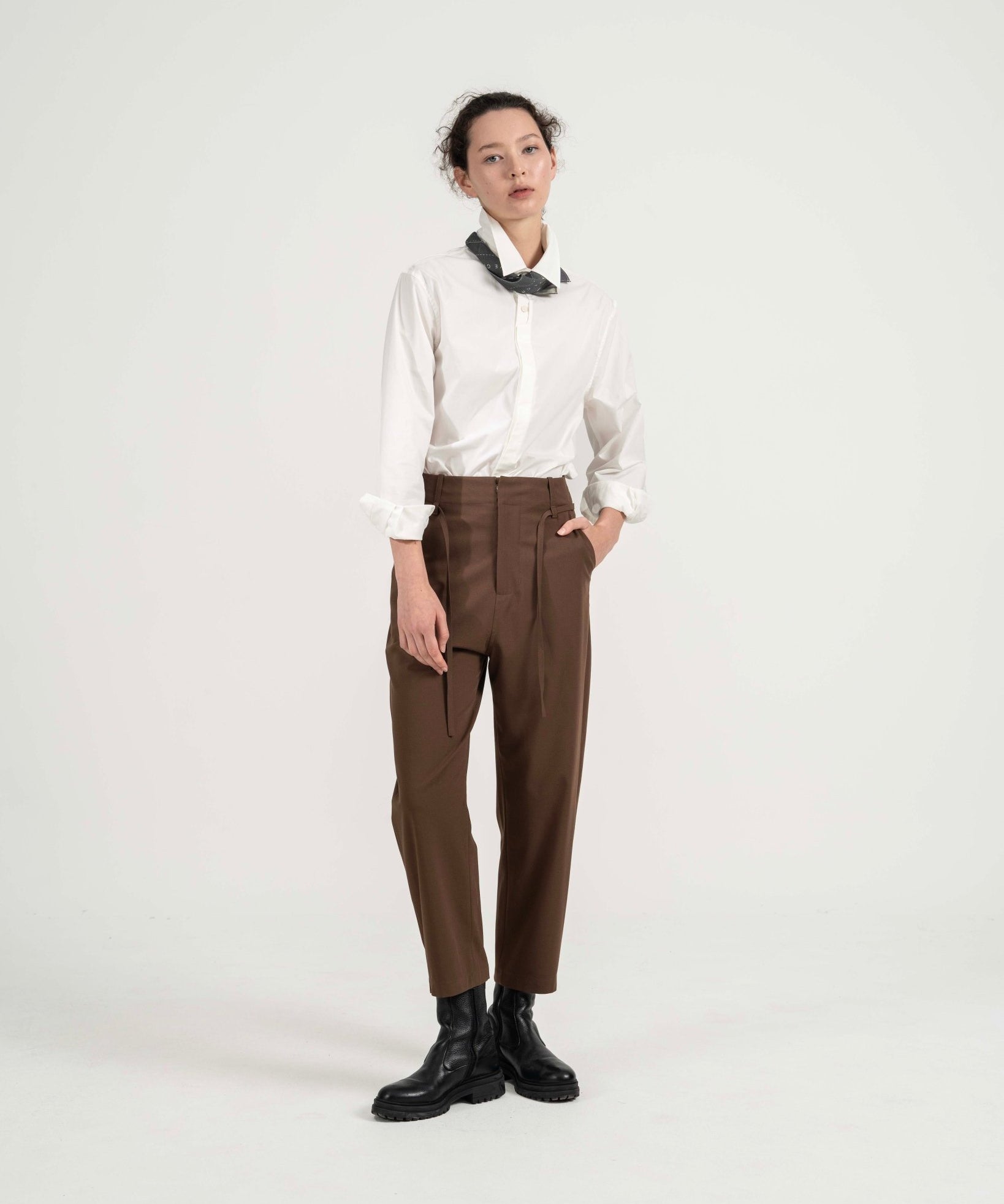 Drawstring Tailored Pants - Copper Brown - G R A Y E