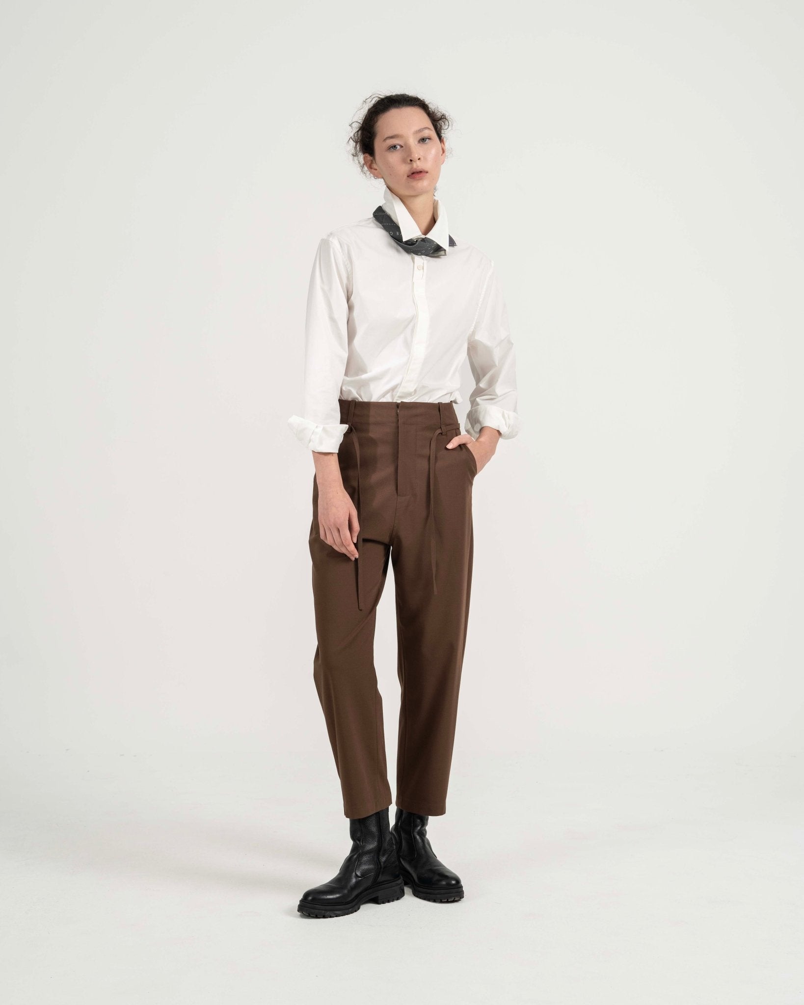 Drawstring Tailored Pants - Copper Brown - G R A Y E