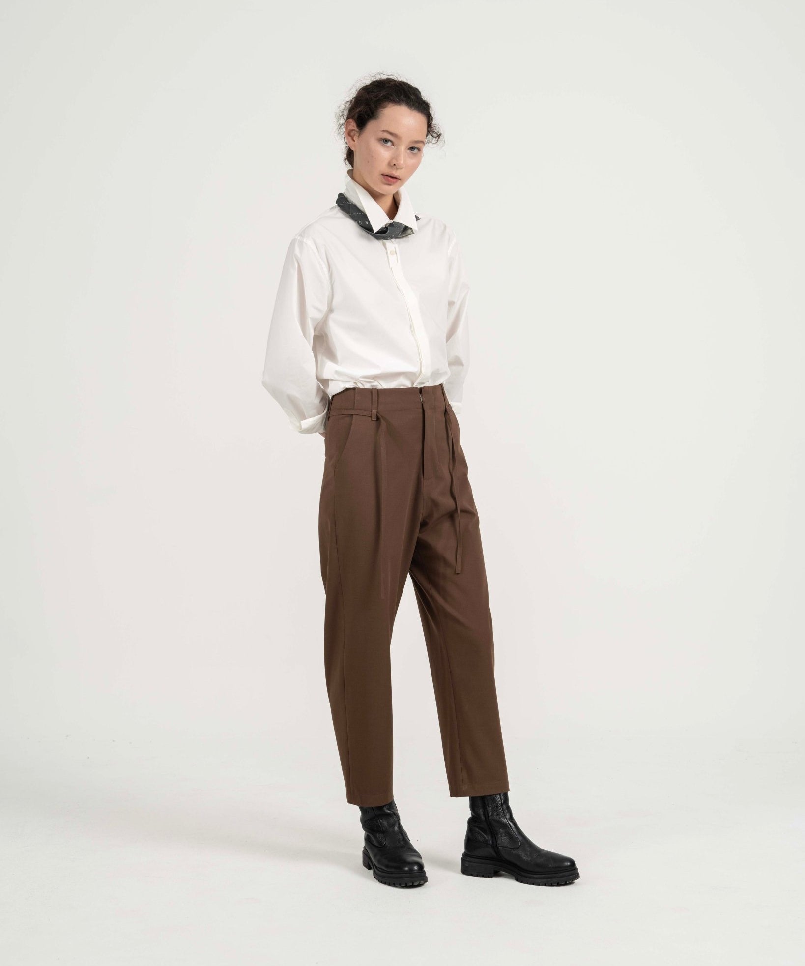Drawstring Tailored Pants - Copper Brown - G R A Y E