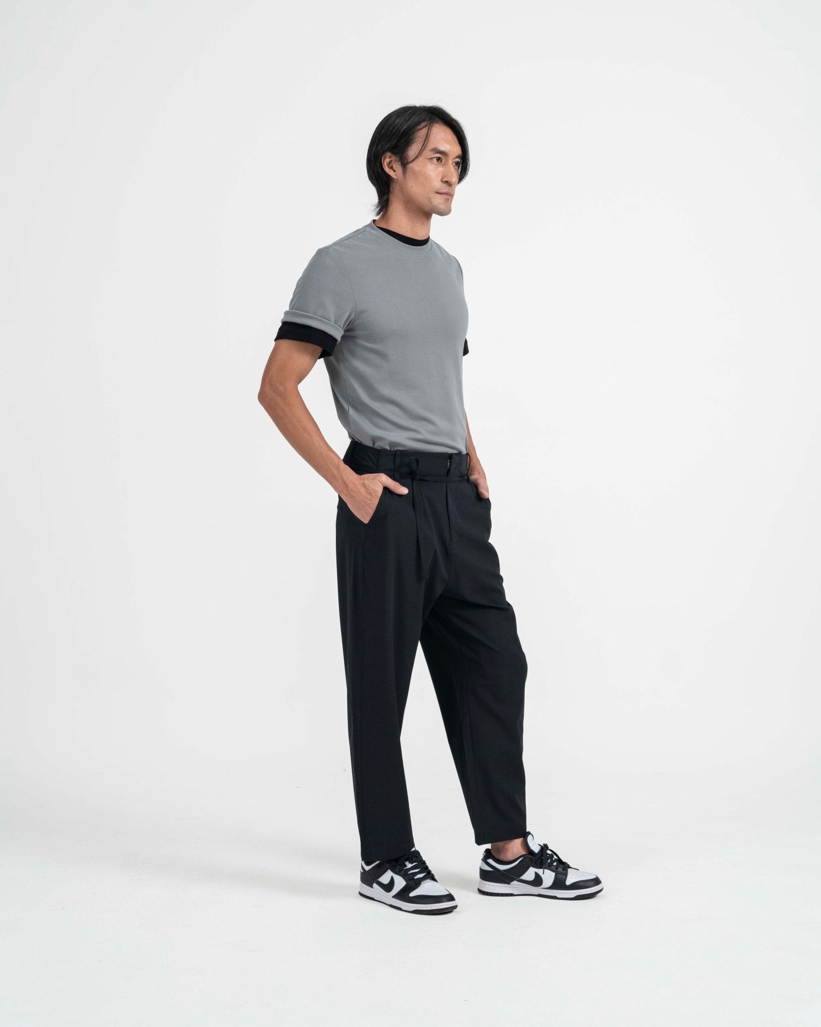 Drawstring Tailored Pants - Dark Navy - G R A Y E