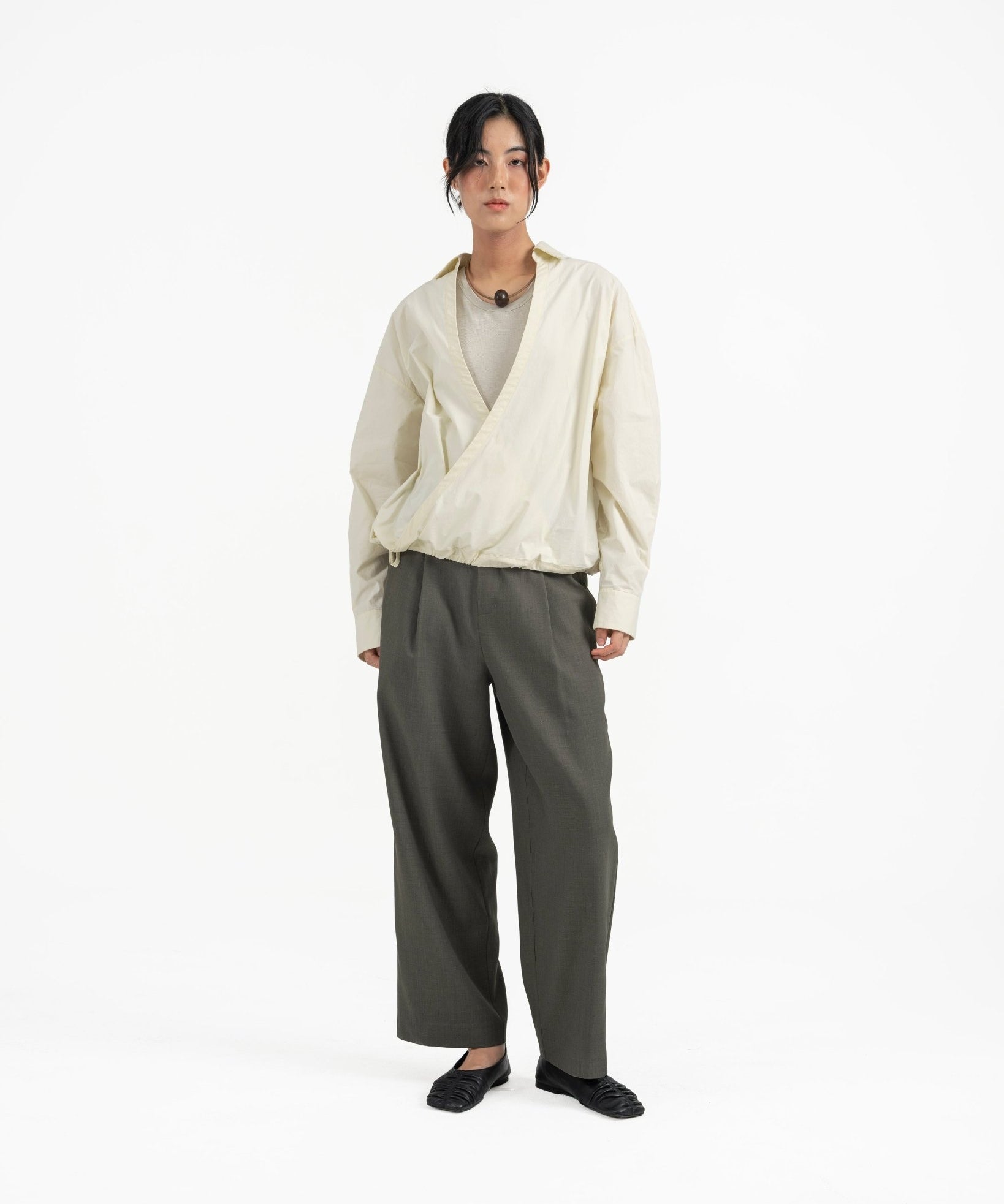 Gathered Wrap Shirt - Buttermilk - G R A Y E