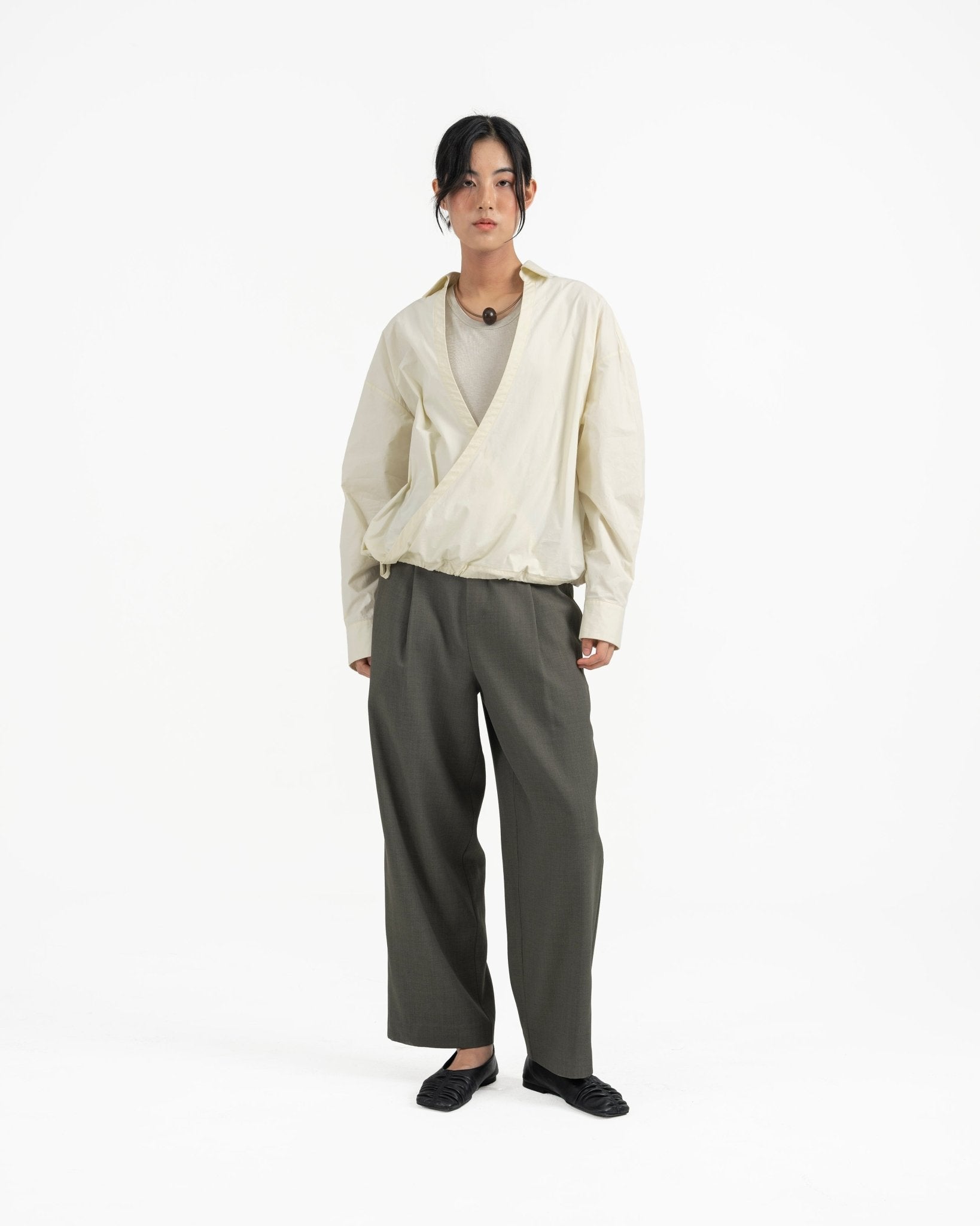 Gathered Wrap Shirt - Buttermilk - G R A Y E