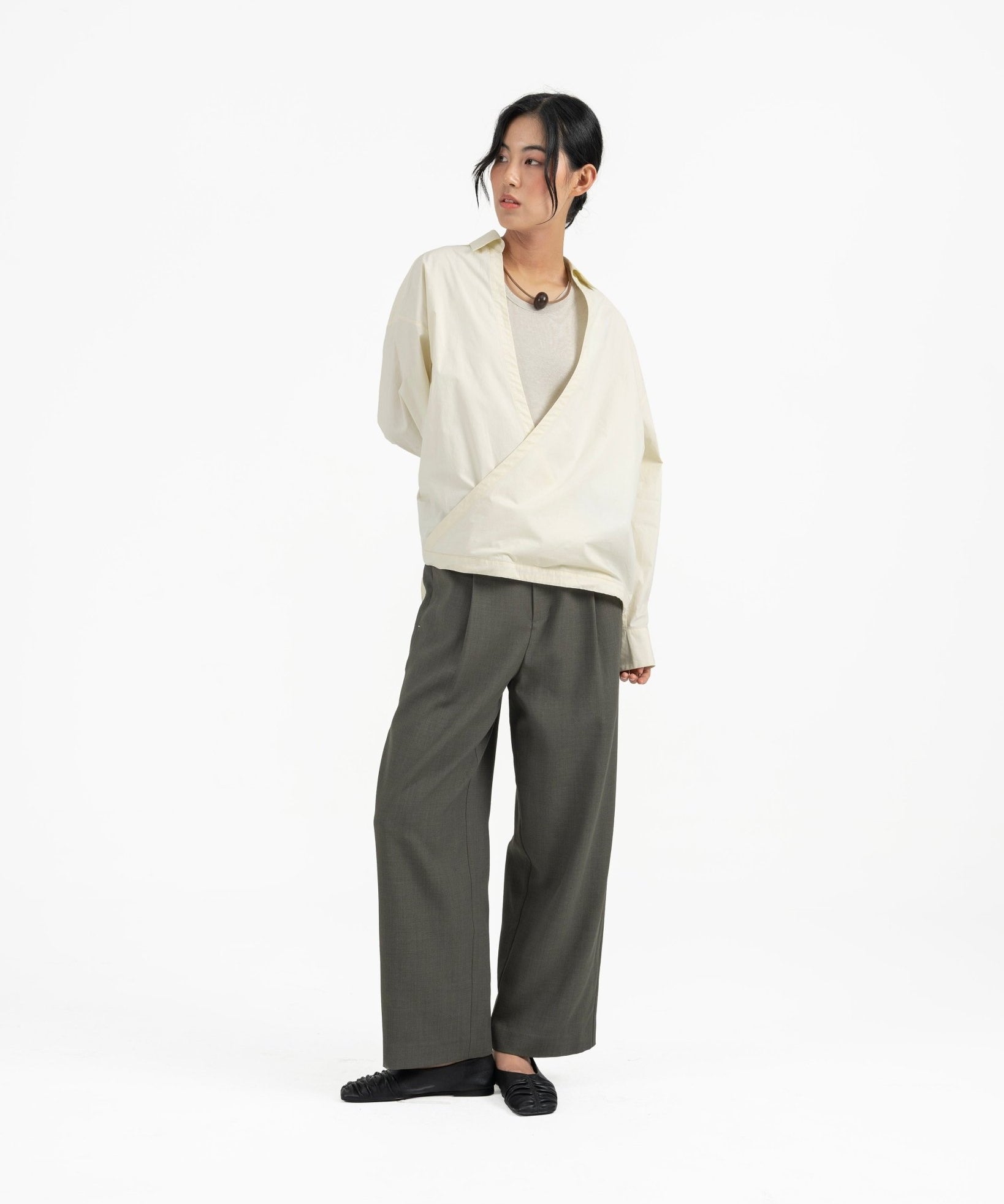 Gathered Wrap Shirt - Buttermilk - G R A Y E