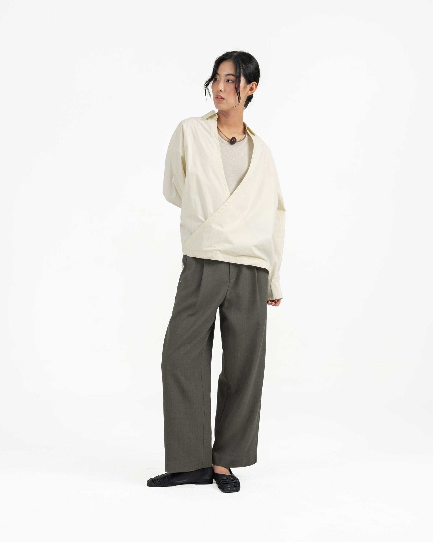 Gathered Wrap Shirt - Buttermilk - G R A Y E