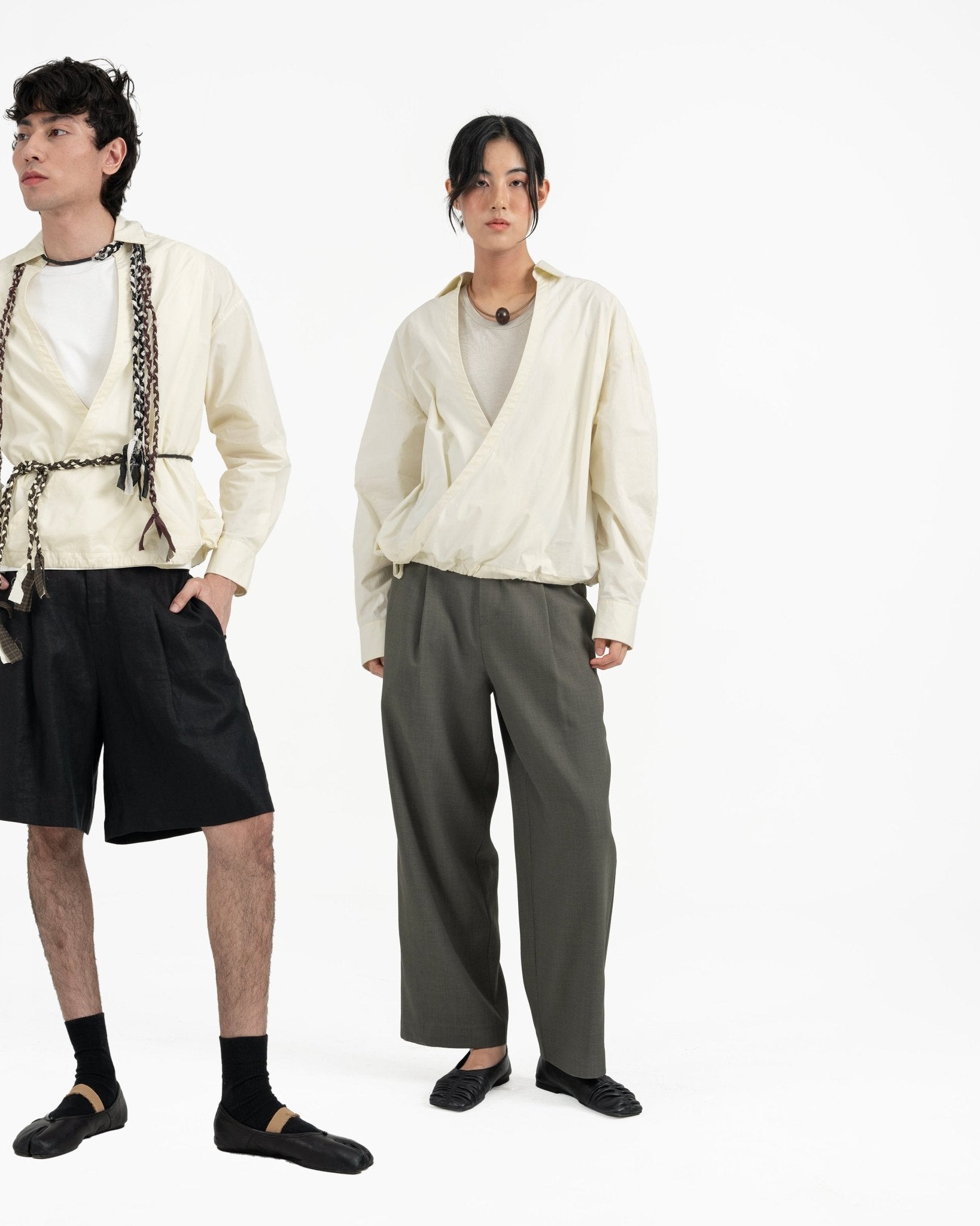 Gathered Wrap Shirt - Buttermilk - G R A Y E