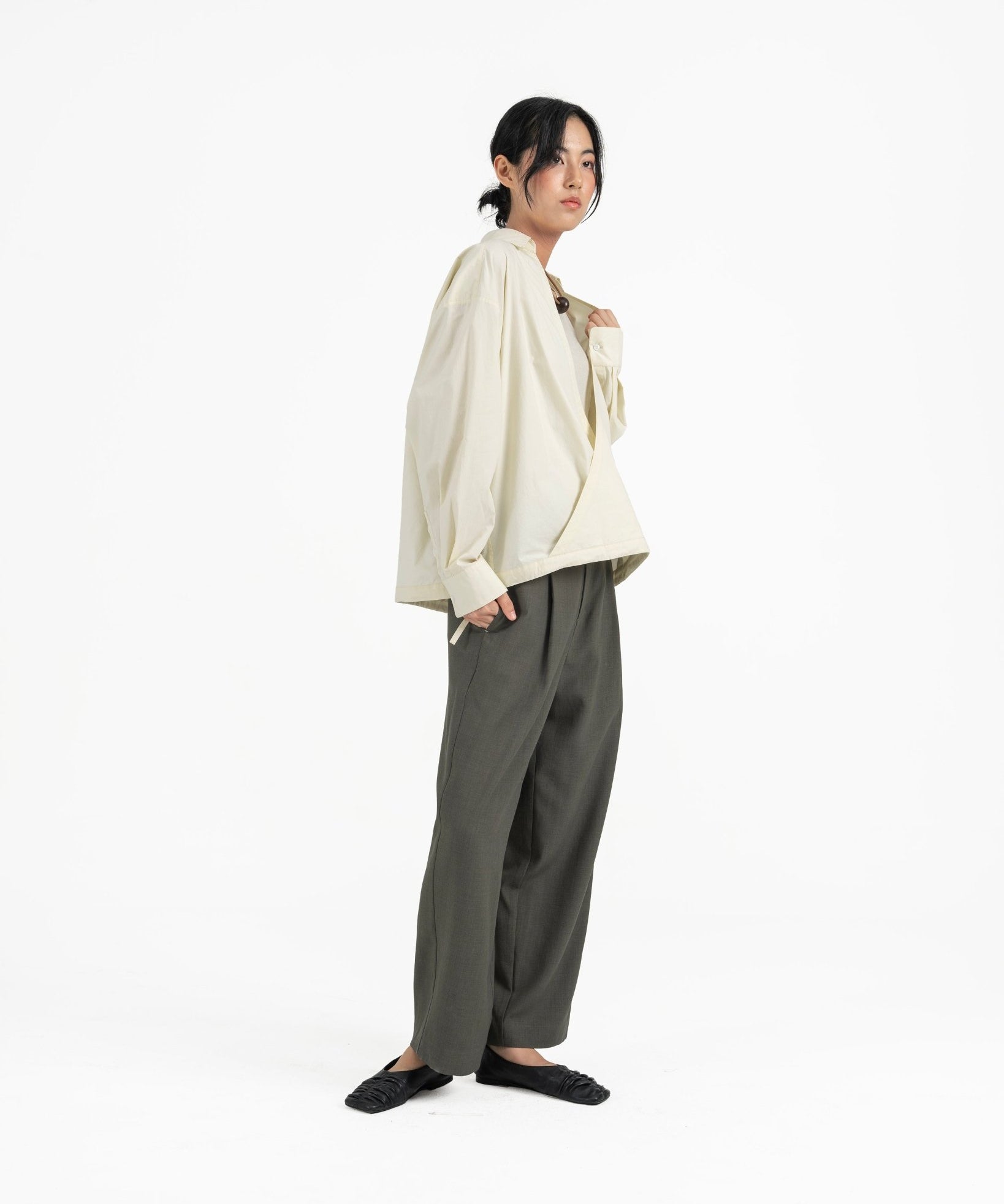 Gathered Wrap Shirt - Buttermilk - G R A Y E