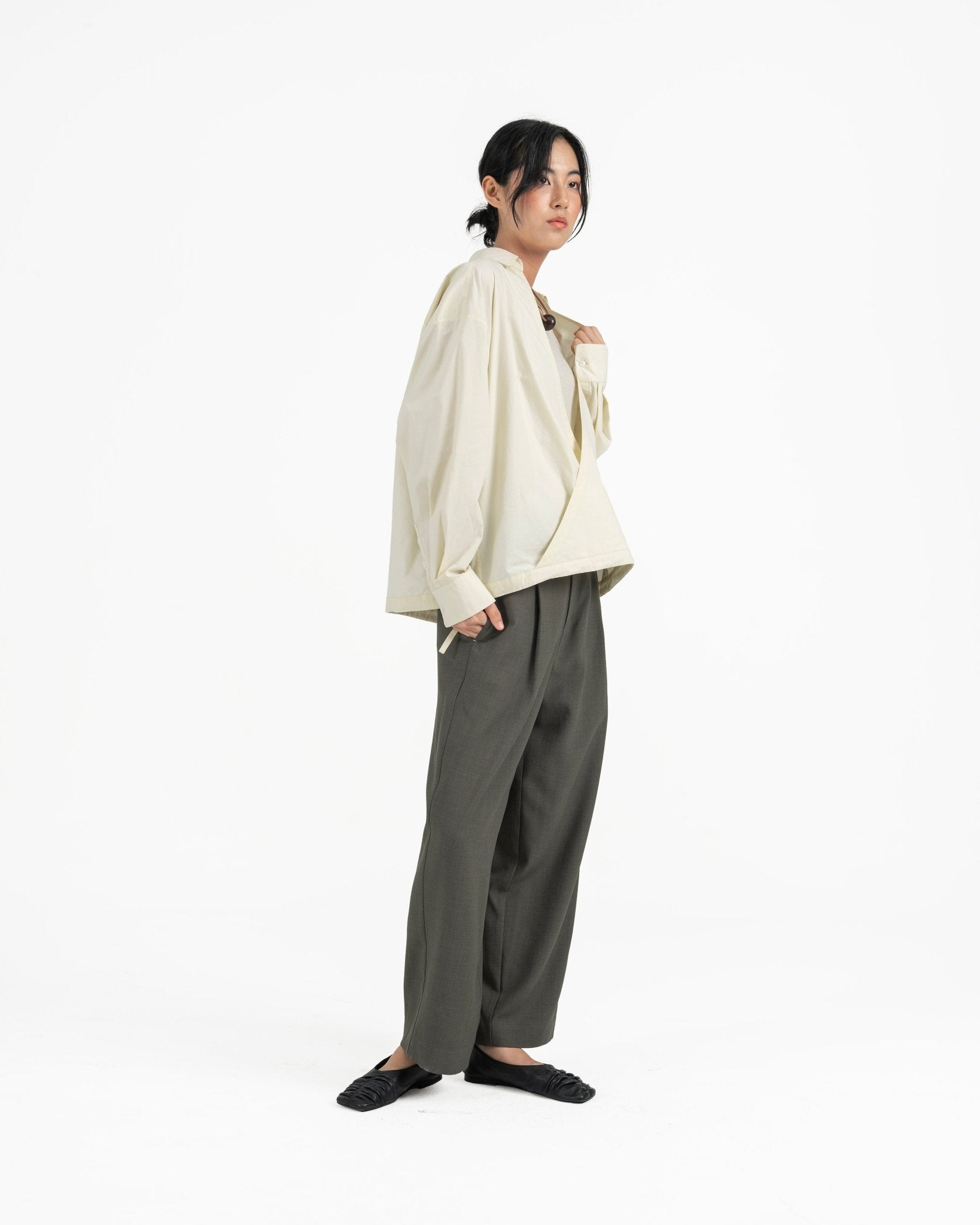 Gathered Wrap Shirt - Buttermilk - G R A Y E