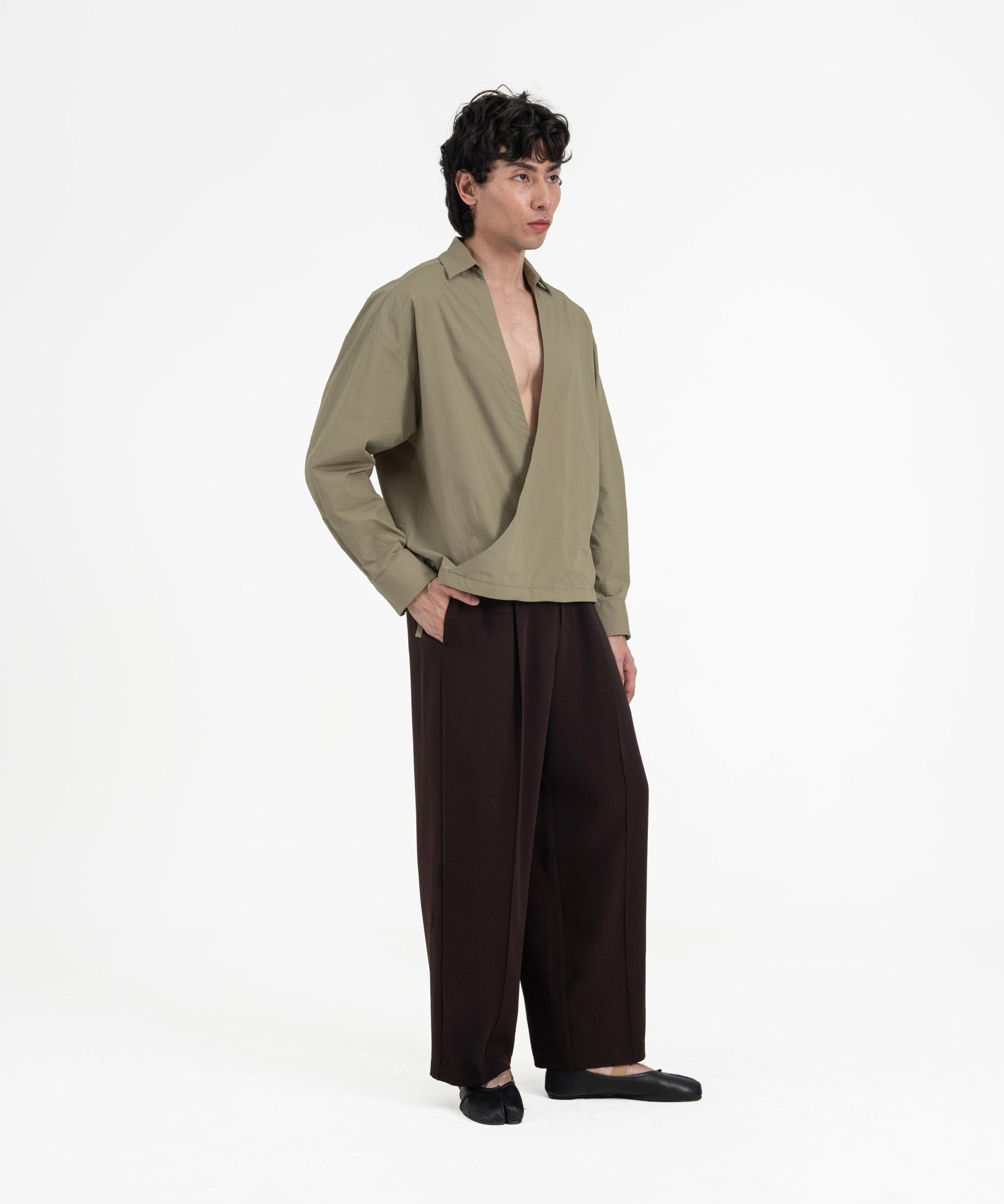 Gathered Wrap Shirt - Sage Green - G R A Y E