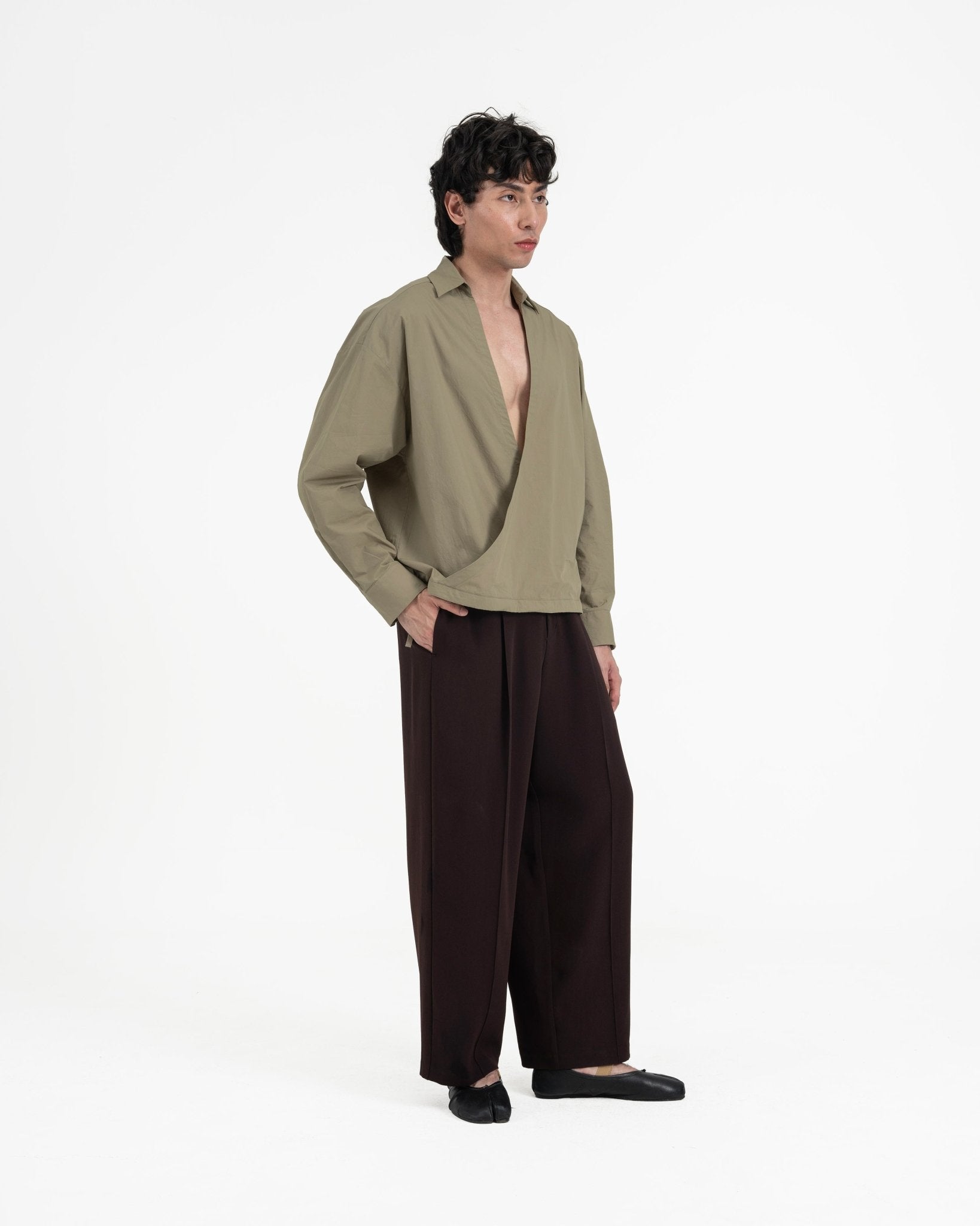 Gathered Wrap Shirt - Sage Green - G R A Y E