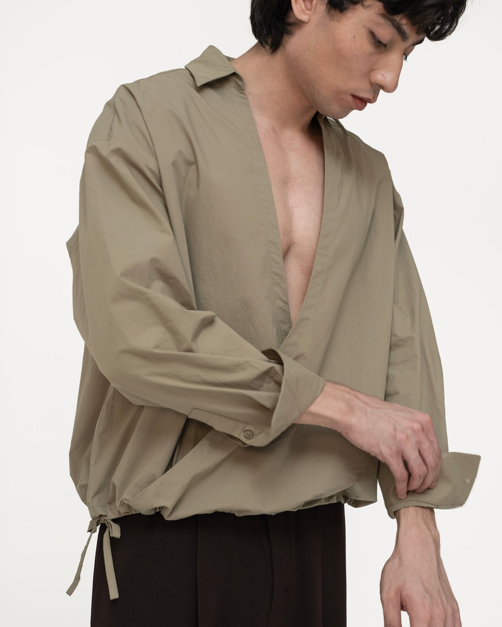 Gathered Wrap Shirt - Sage Green - G R A Y E