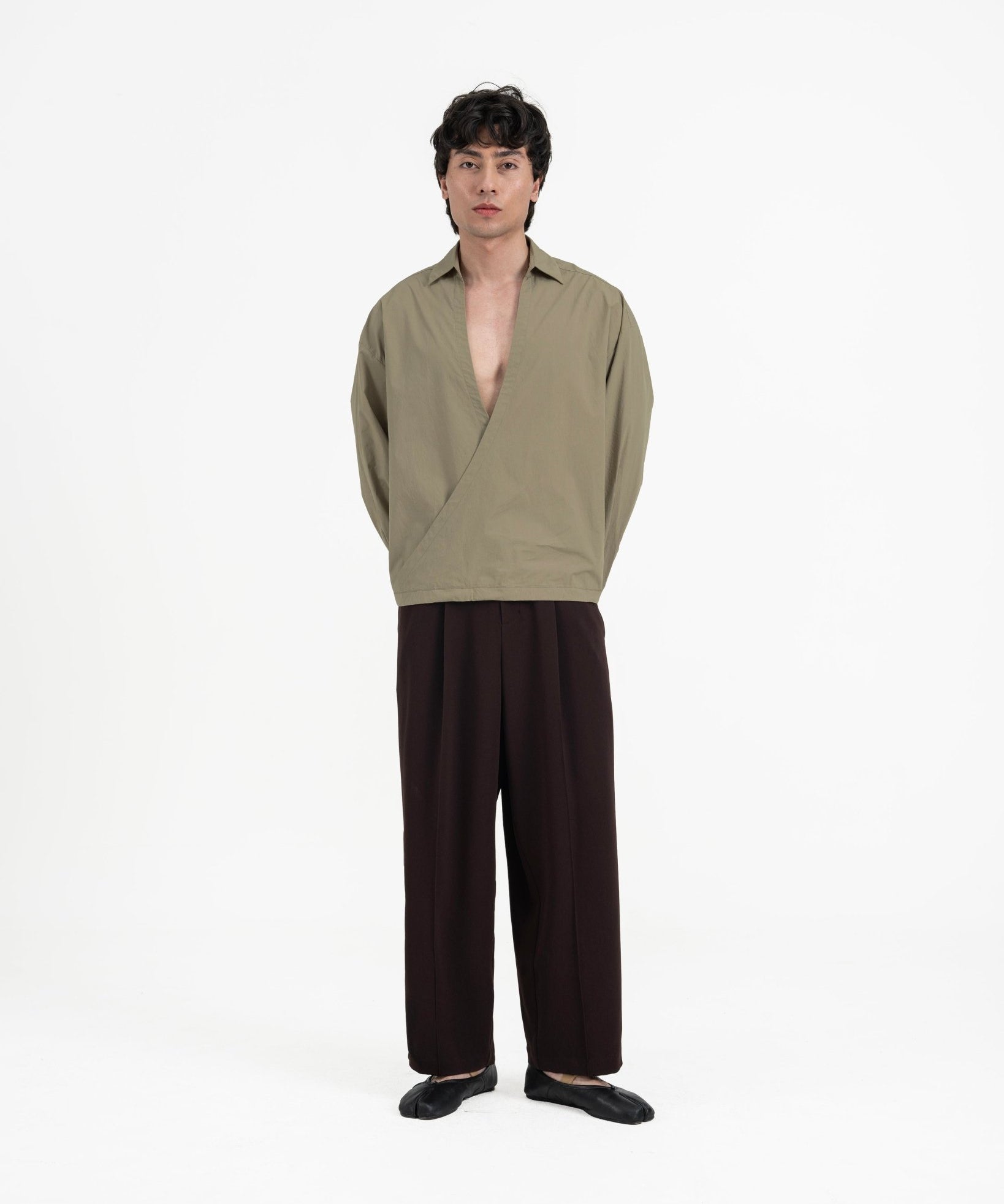 Gathered Wrap Shirt - Sage Green - G R A Y E