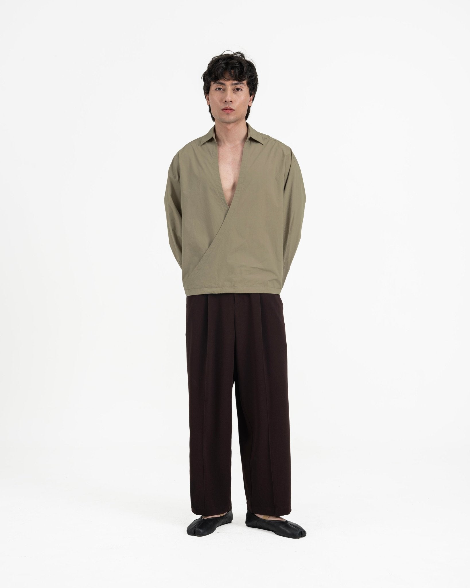 Gathered Wrap Shirt - Sage Green - G R A Y E