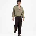 Gathered Wrap Shirt - Sage Green - G R A Y E