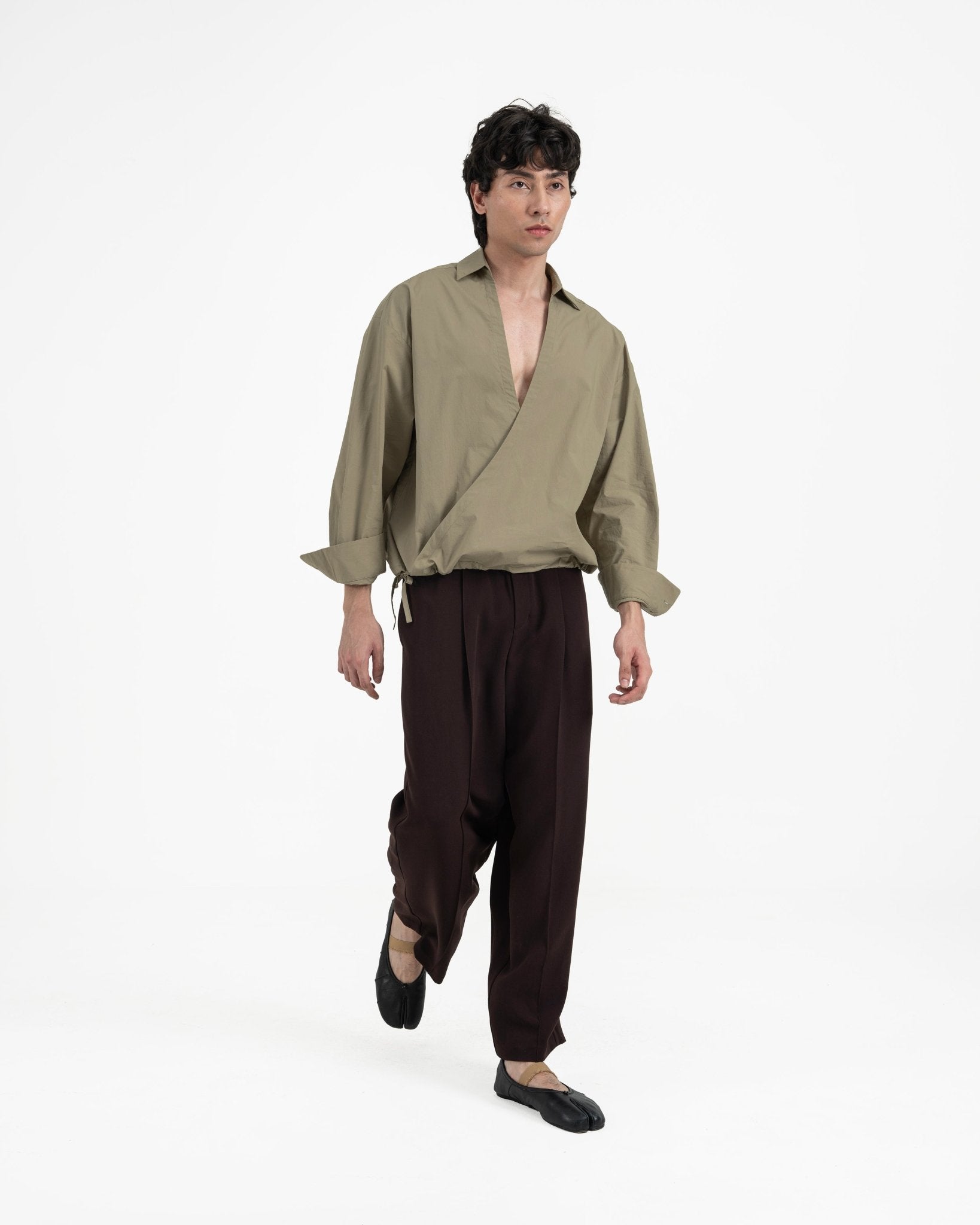 Gathered Wrap Shirt - Sage Green - G R A Y E