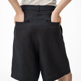 Lined Linen Shorts - Black - G R A Y E