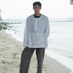 Oversized Linen Grid Shirt - G R A Y E